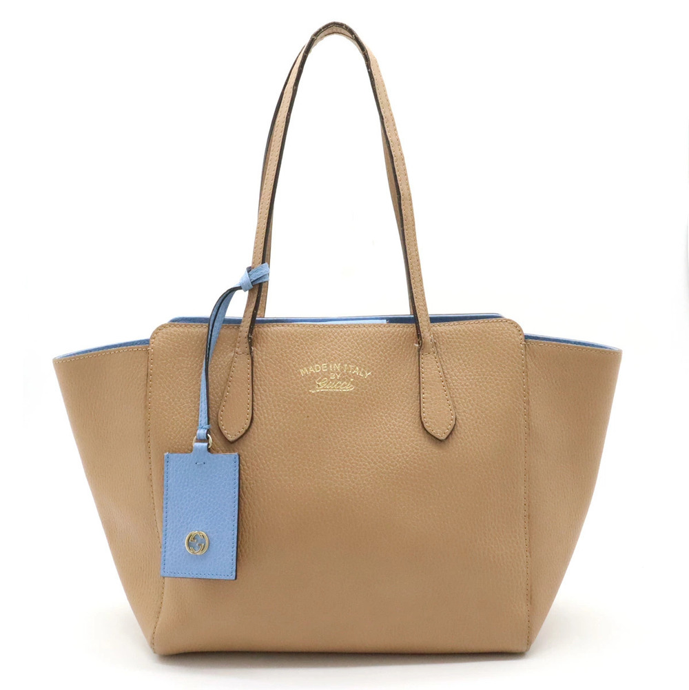 Gucci Swing Tote Bag Shoulder Carry Leather Beige Cream Blue